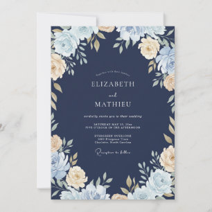Convite Casamento Flor de Champanhe Safira