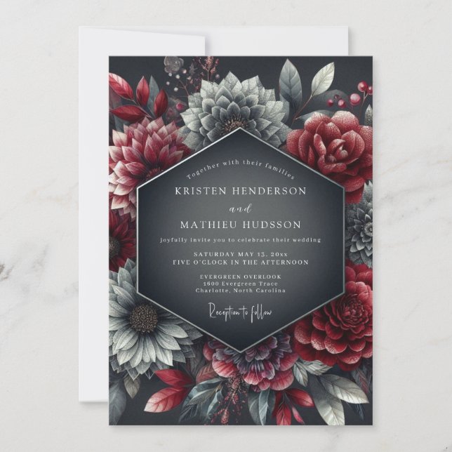 Convite Casamento Flor de Chiaroscuro Borgonha (Frente)