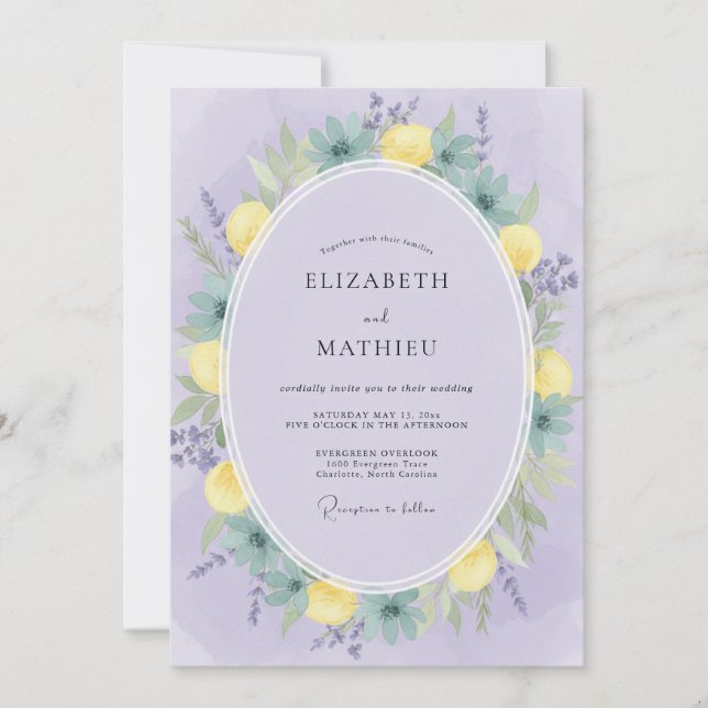 Convite Casamento Flor de Cítrico Lavanda (Frente)
