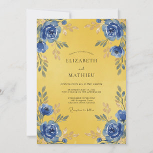 Convite Casamento Flor de Cobalto Dourado