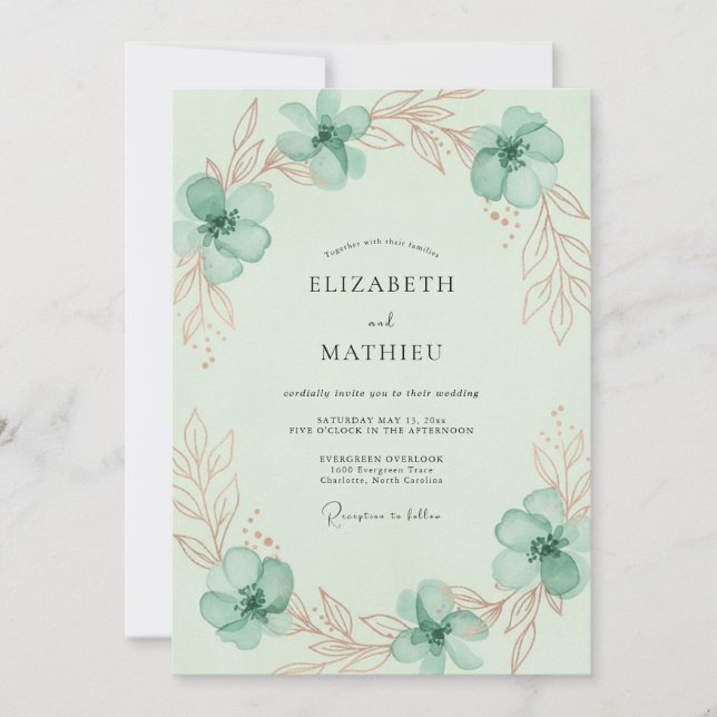 Convite Casamento Flor de Cobre Menta (Frente)