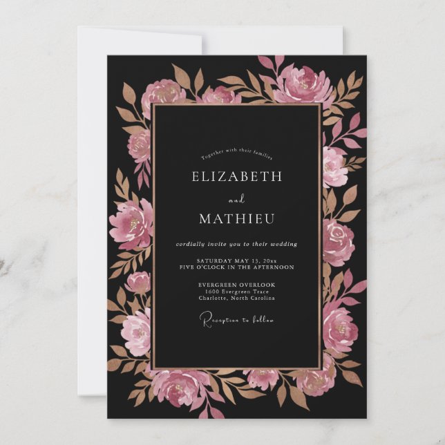 Convite Casamento Flor de Cobre Preto (Frente)