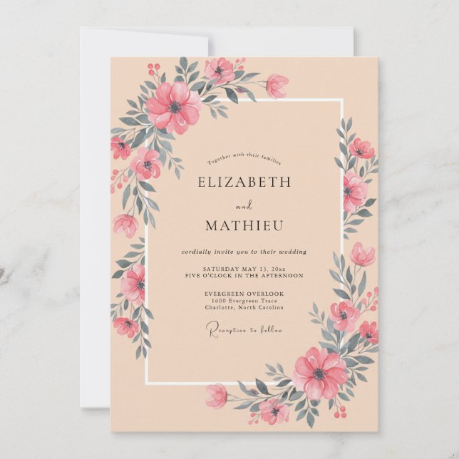 Convite Casamento Flor de Coral (Frente)