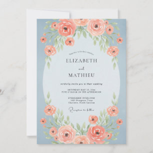 Convite Casamento Flor de Coral Aço Azul