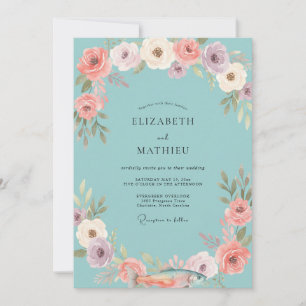 Convite Casamento Flor de Coral Aqua