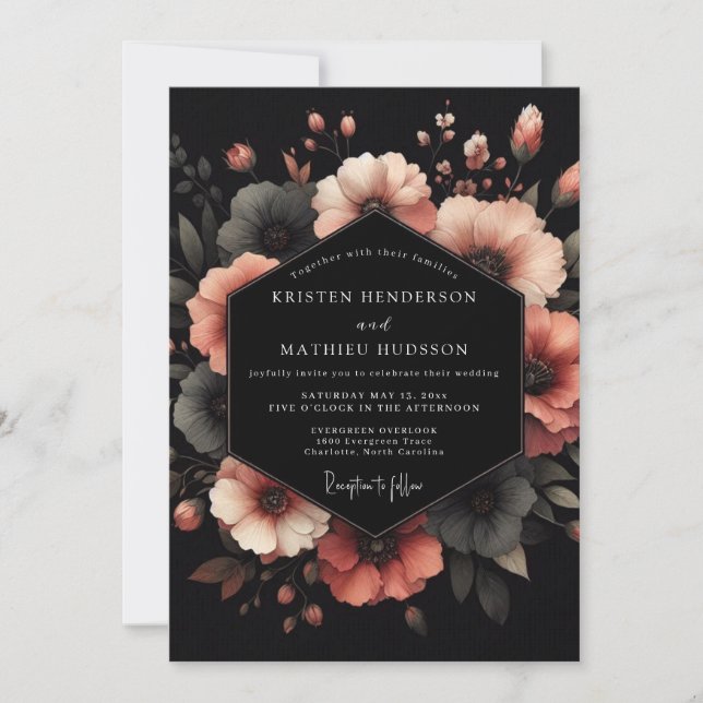 Convite Casamento Flor de Coral de Carvão (Frente)