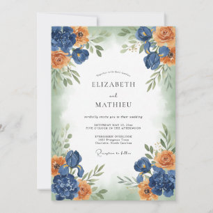 Convite Casamento Flor de Coral Navy Pintado