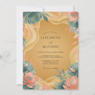 Convite Casamento Flor de Coral Ocre