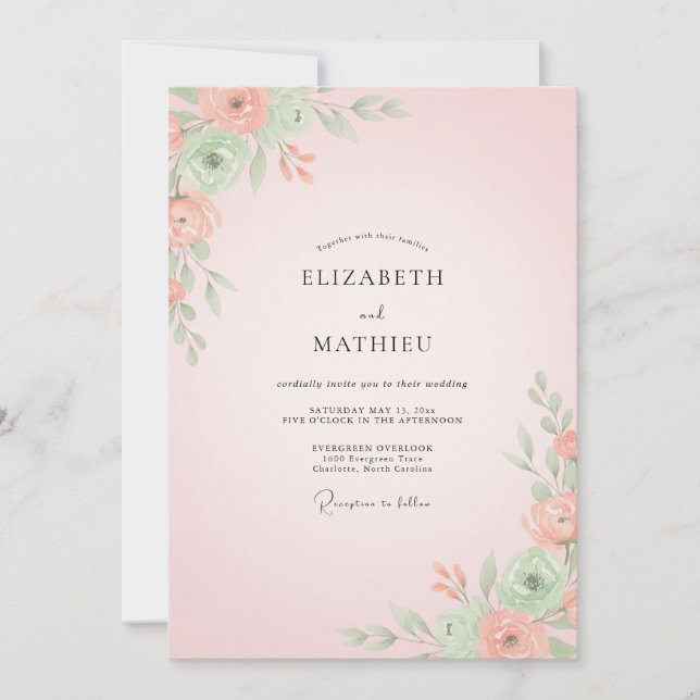 Convite Casamento Flor de Coral Quente (Frente)