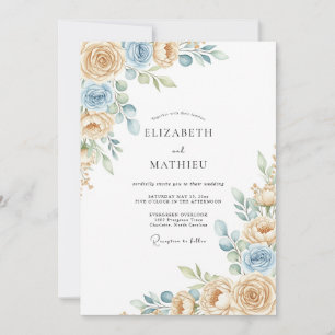 Convite Casamento Flor de Creme Azul Etéreo