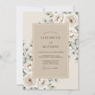 Convite Casamento Flor de Creme Branco Etéreo