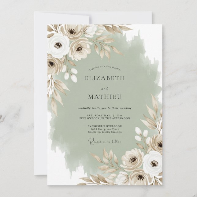 Convite Casamento Flor de Creme Etéreo (Frente)