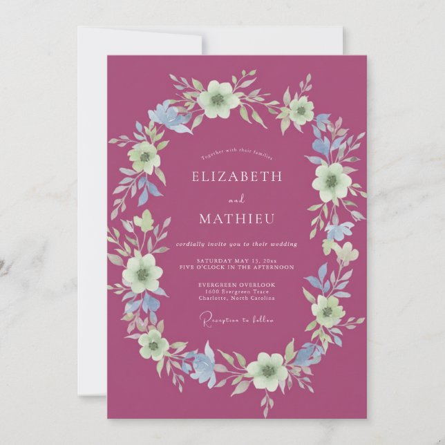 Convite Casamento Flor de Creme Magenta (Frente)