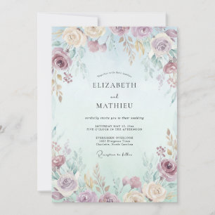 Convite Casamento Flor de Creme Marfim Ameixa