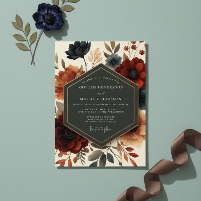 Convite Casamento Flor de Crepúsculo Borgonha (Criador carregado)
