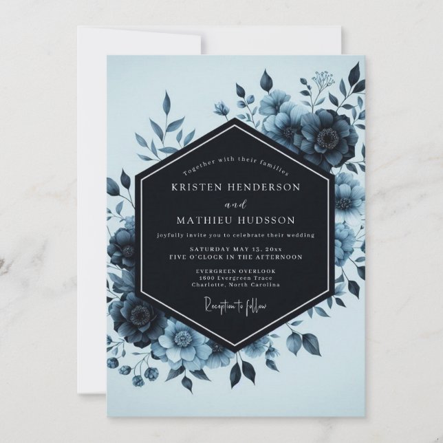 Convite Casamento Flor de Crepúsculo Índigo (Frente)
