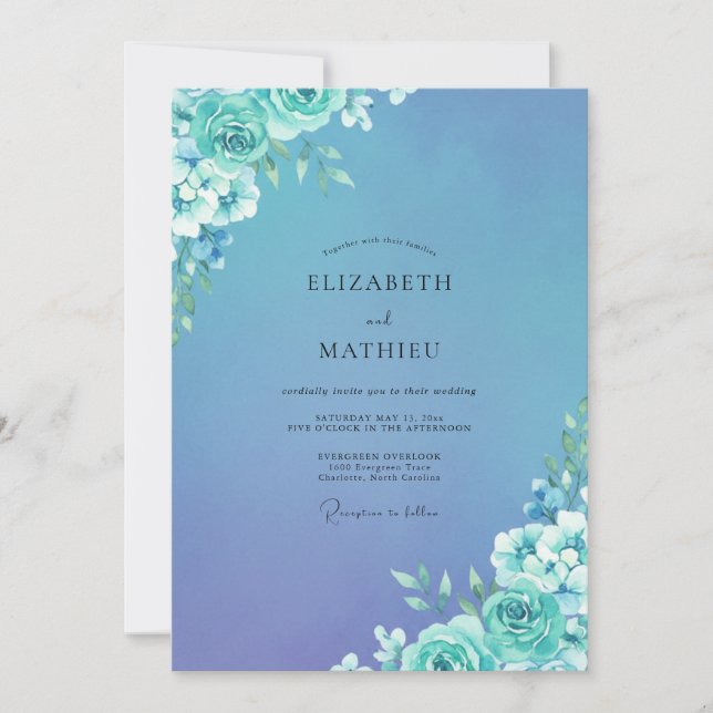 Convite Casamento Flor de Cyan Periwinkle (Frente)