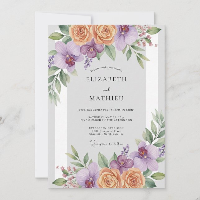 Convite Casamento Flor de Damasco Âmbar (Frente)