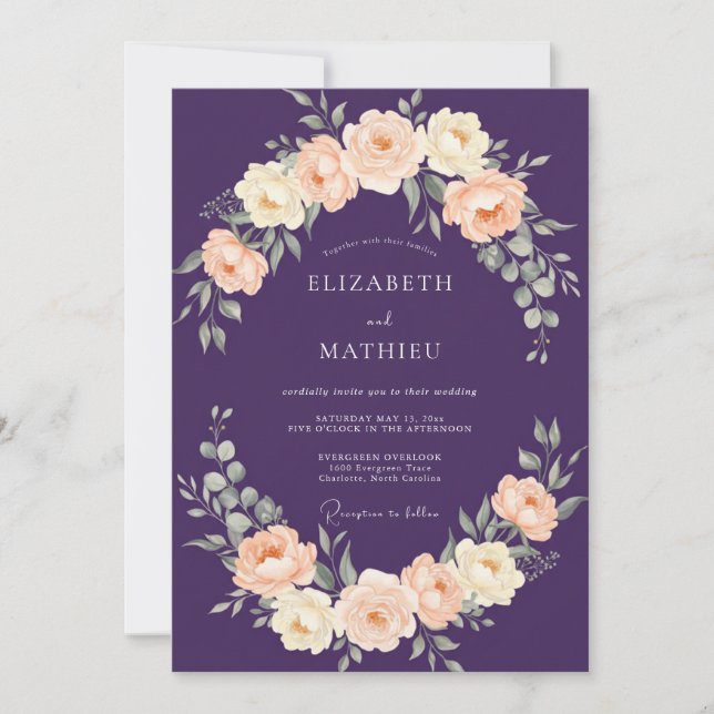 Convite Casamento Flor de Damasco Roxo (Frente)