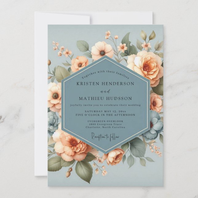 Convite Casamento Flor de Damasco Slate (Frente)