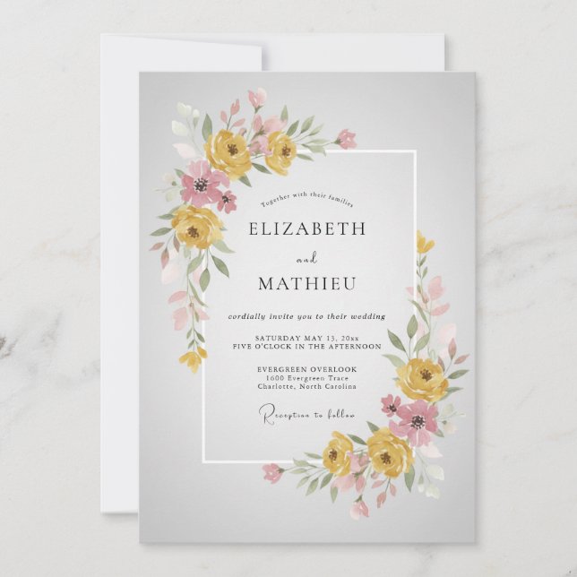 Convite Casamento Flor de Elegância Amarela (Frente)