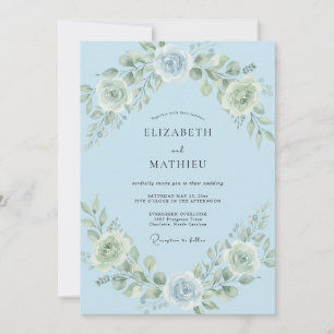 Convite Casamento Flor de Elegância Azul Céu