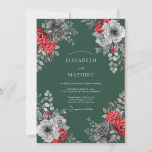 Convite Casamento Flor de Esmeralda Carmesim
