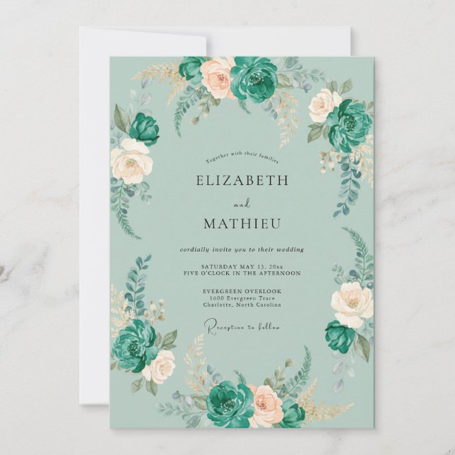 Convite Casamento Flor de Espuma Marinha Pintada (Frente)