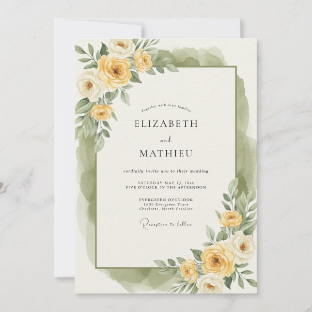 Convite Casamento Flor de Éter Amarelo (Frente)