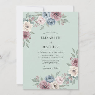 Convite Casamento Flor de Éter Azul Empoeirado