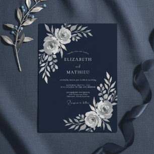 Convite Casamento Flor de Éter Azul-Navy