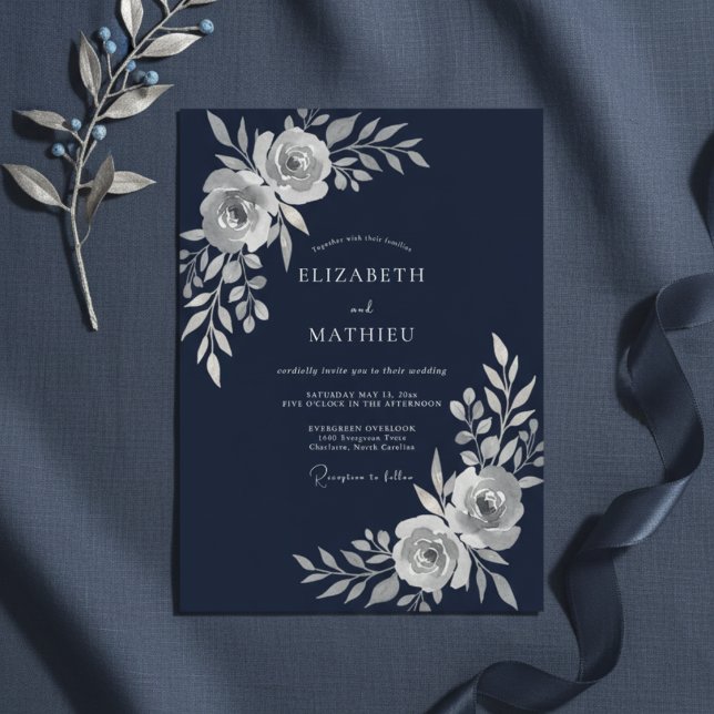 Convite Casamento Flor de Éter Azul-Navy (Criador carregado)