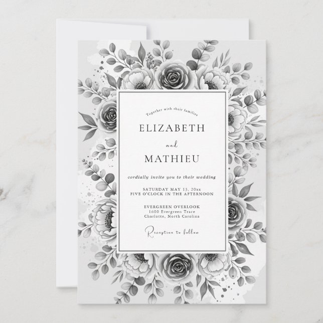 Convite Casamento Flor de Éter Cinza (Frente)