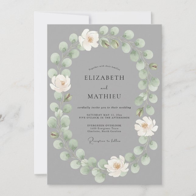 Convite Casamento Flor de Éter Cinza (Frente)