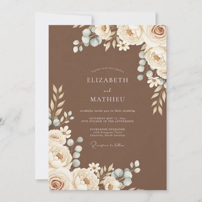Convite Casamento Flor de Éter Marrom (Frente)