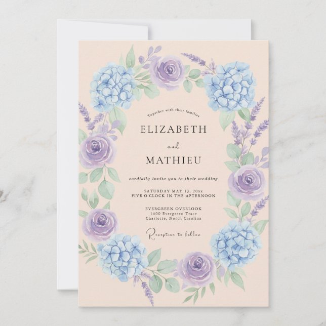 Convite Casamento Flor de Éter Periwinkle (Frente)