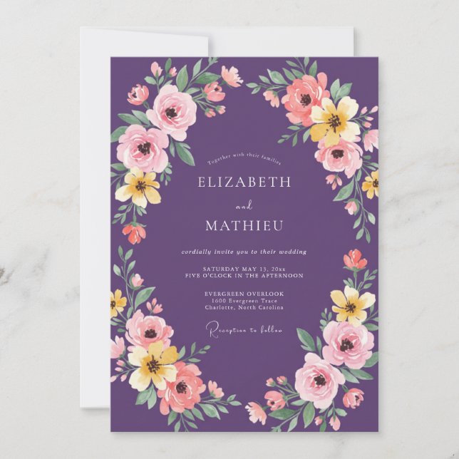 Convite Casamento Flor de Éter Purpura (Frente)