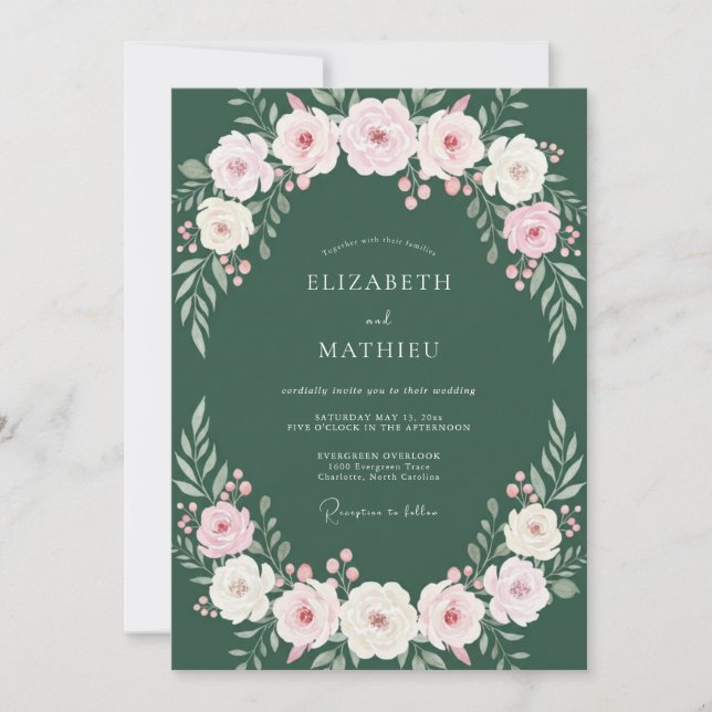 Convite Casamento Flor de Eucalipto Rosa Floresta (Frente)