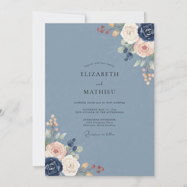 Convite Casamento Flor de Eucalipto Tom Slate (Frente)