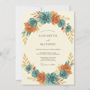 Convite Casamento Flor de Ferrugem Turquesa
