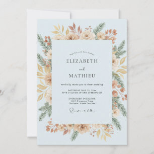 Convite Casamento Flor de Folhagem Azul