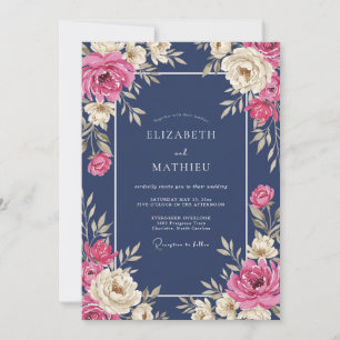 Convite Casamento Flor de Fúcsia à Meia-Noite