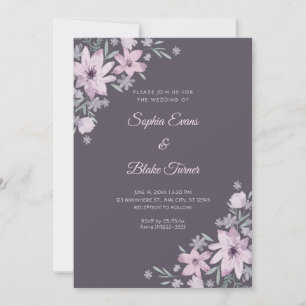 Convite Casamento Flor de Fumaça Cinza Flores Roxas Românt