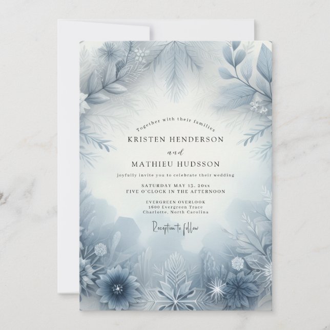Convite Casamento Flor de Geada Azul Ardesia (Frente)