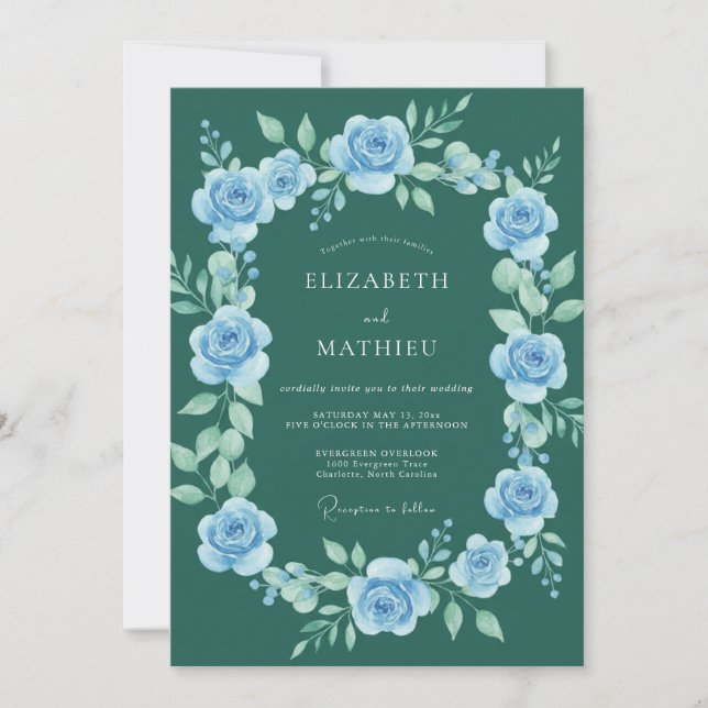 Convite Casamento Flor de Gentileza Teal (Frente)
