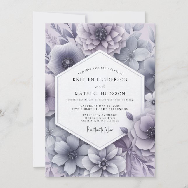 Convite Casamento Flor de glicínias enevoada (Frente)