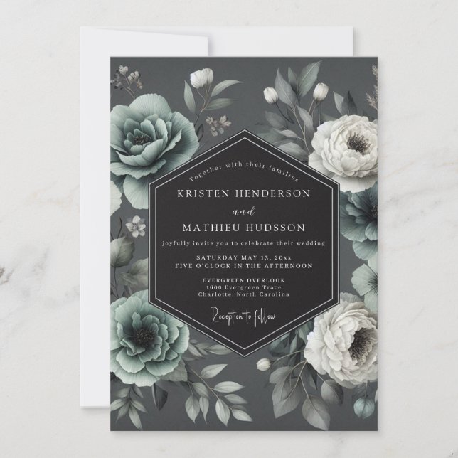 Convite Casamento Flor de Hellebore Carvão (Frente)