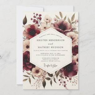 Convite Casamento Flor de Herança Borgonha