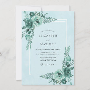 Convite Casamento Flor de Hortelã Azul-Celeste