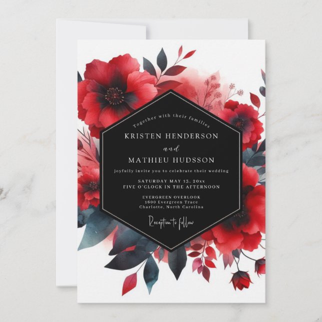 Convite Casamento Flor de Índigo Carmesim (Frente)